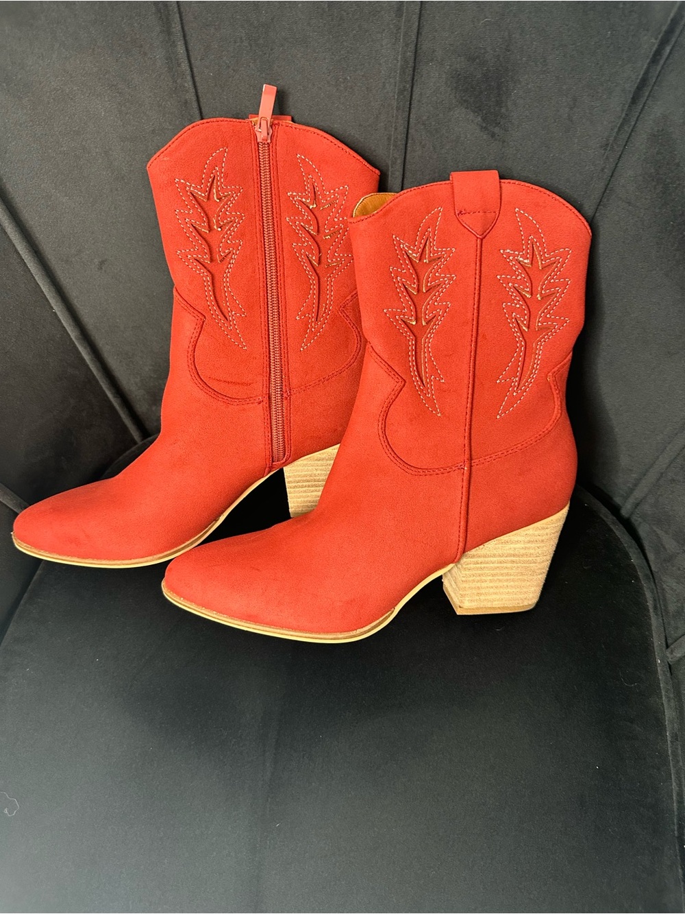 CCOCCI Red Suede Western Ankle Boots
